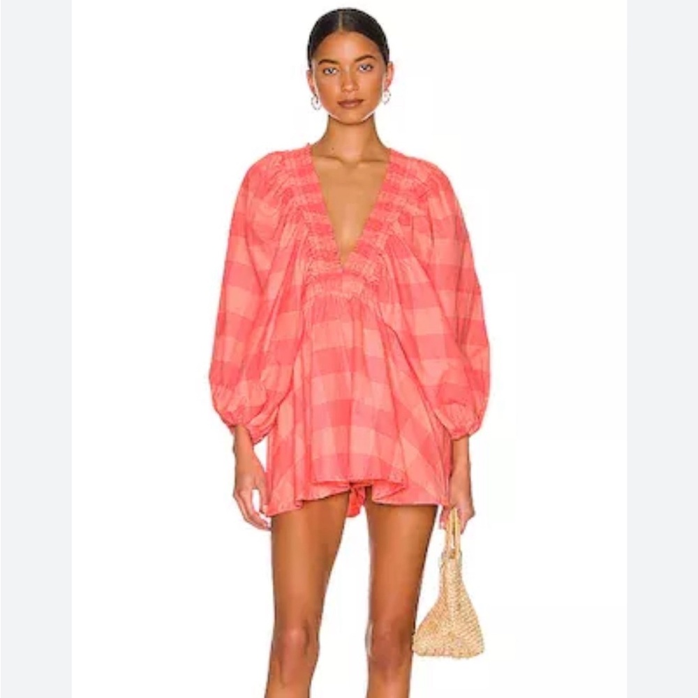 ALICIA JUMPSUIT BIG GINGHAM NEON CORAL
